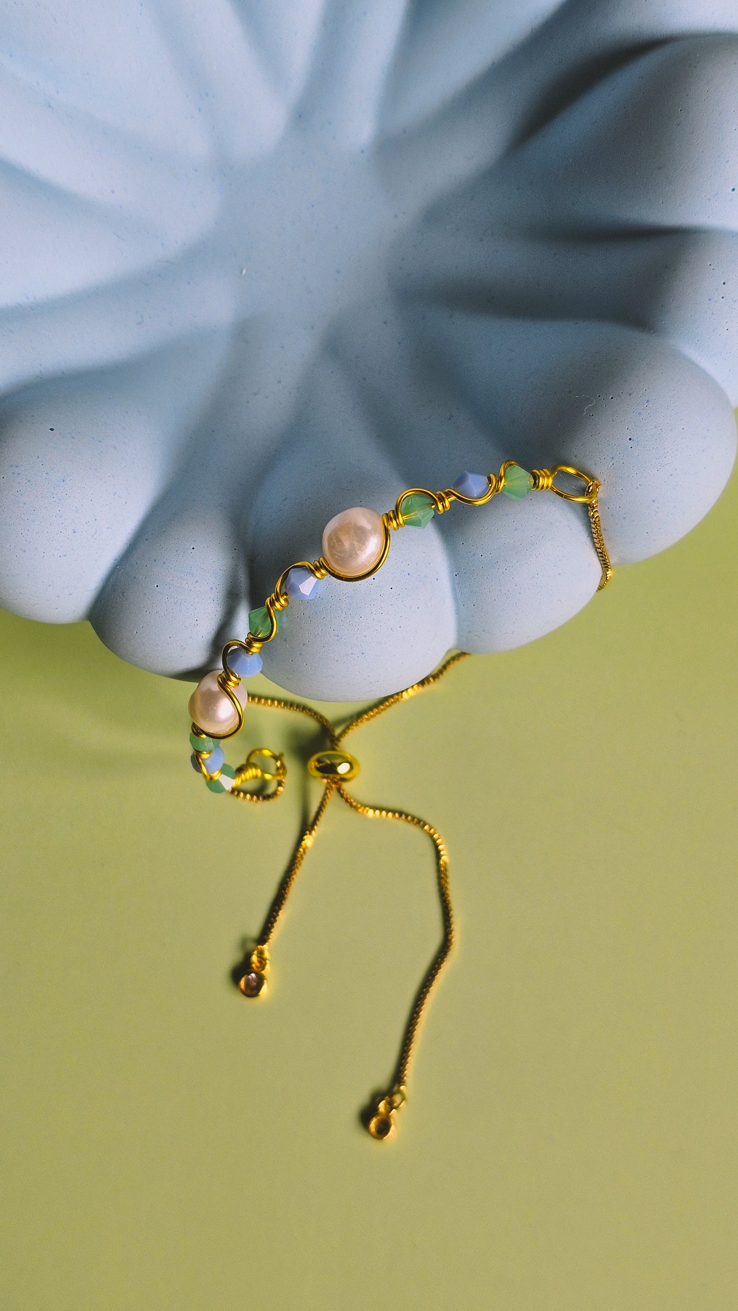 Bring to the Beach Bracelet, Glass and Seashell, Freshwater Pearl, Adjustable, Handmade Jewellery