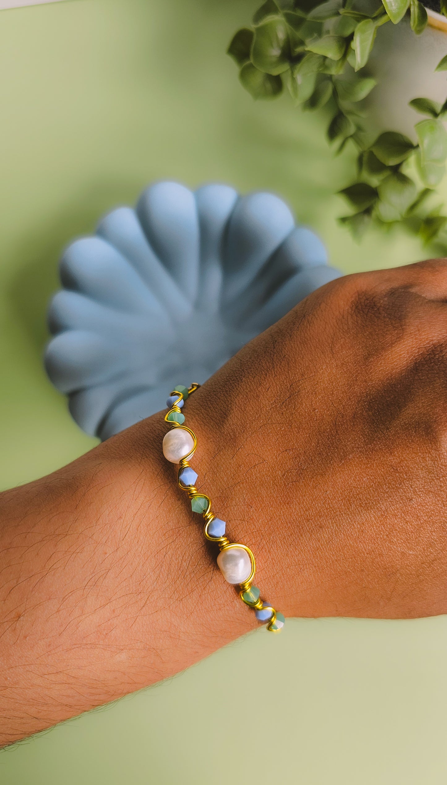 Bring to the Beach Bracelet, Glass and Seashell, Freshwater Pearl, Adjustable, Handmade Jewellery