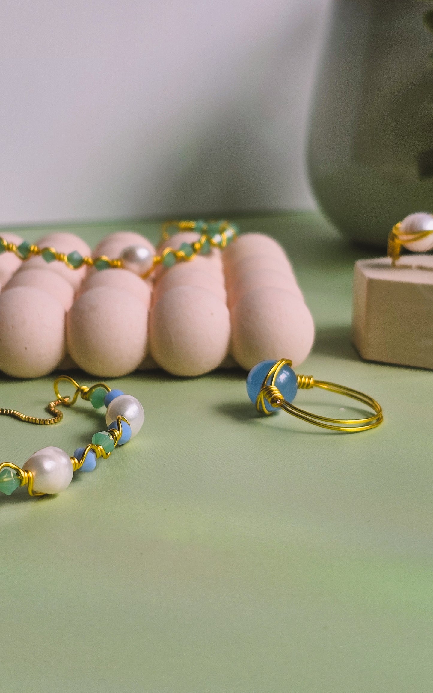 Bring Me to the Beach Wire Wrapped Rings, Semi Precious Gemstone, Freshwater Pearl, Sized to Fit