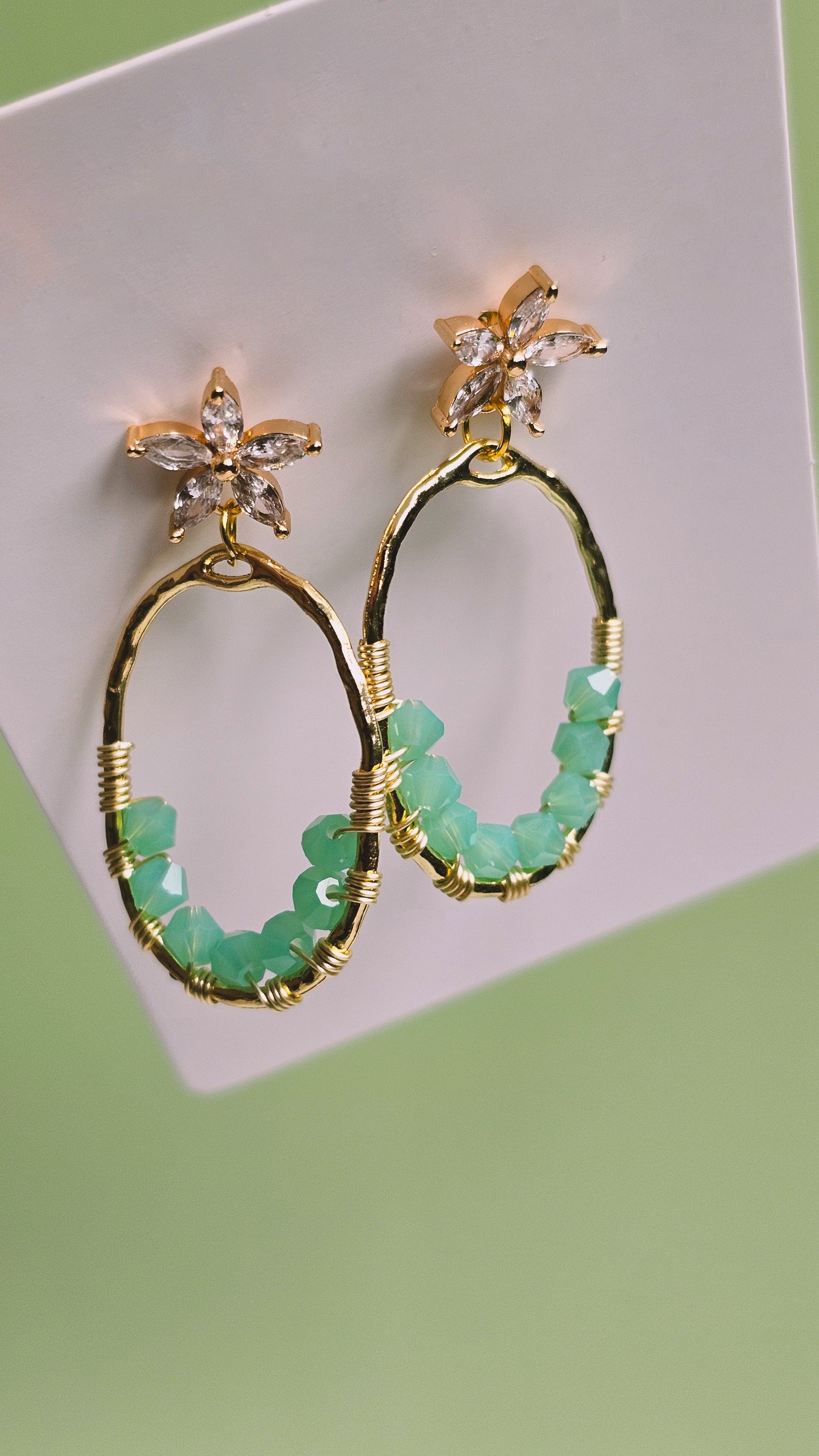 Mossy Beach, Cubic Zirconia, Bring Me to the Beach, Wire Wrapped Earrings, Glass