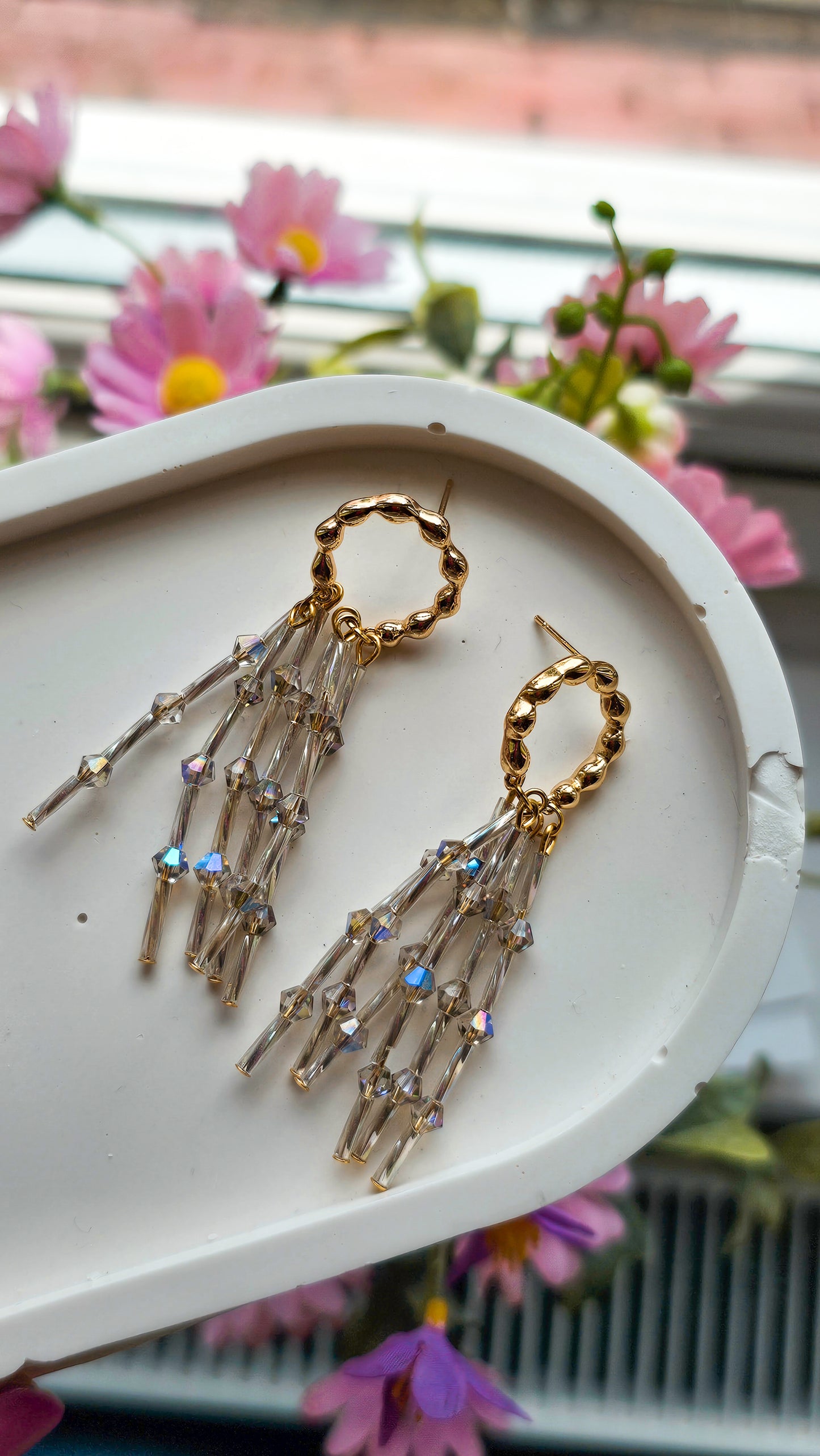 The Star Light Earrings, Crystal Glass Wire Wrapped Jewellery