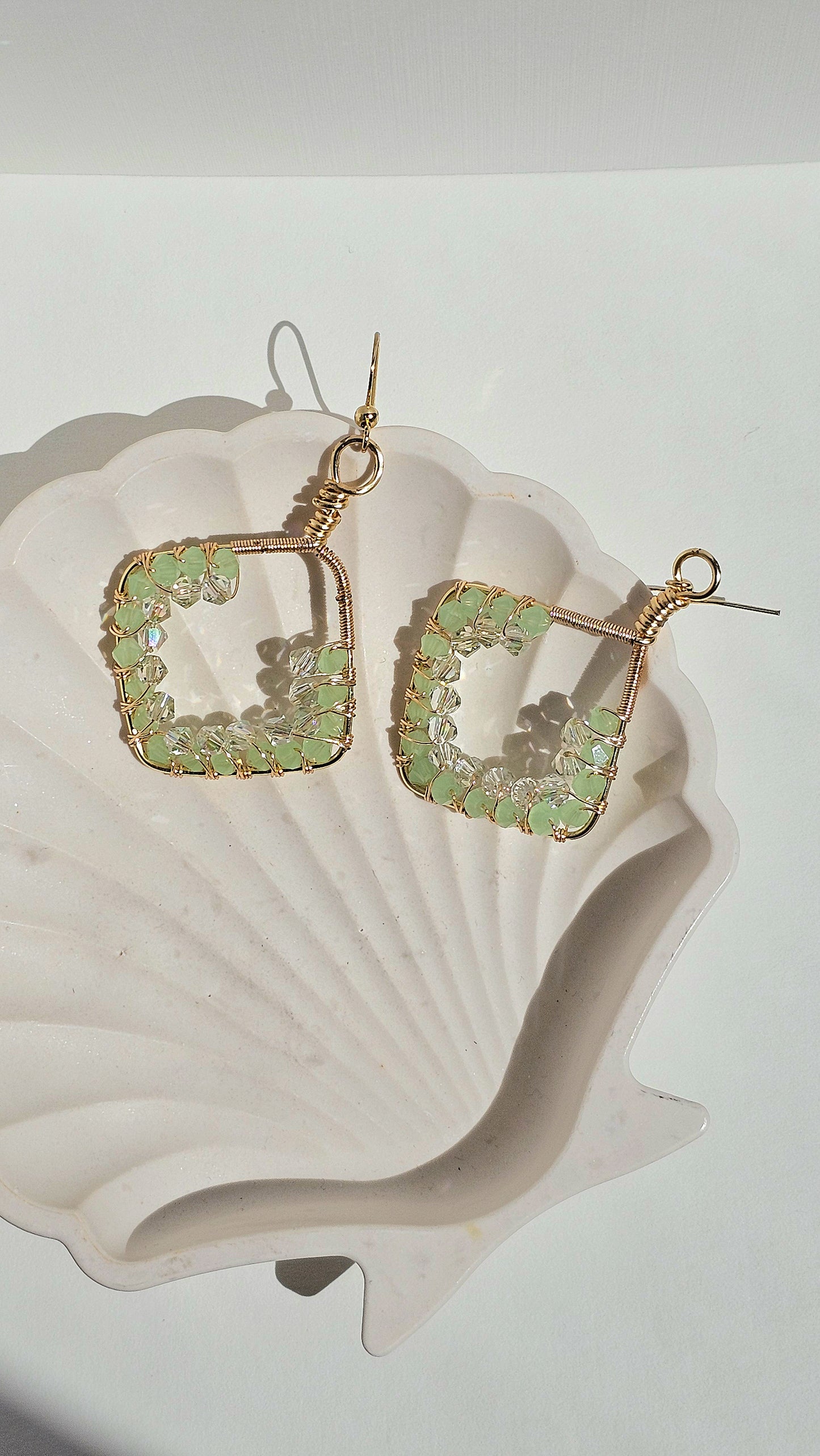 Key Lime Pie ✦ Wire Wrapped Glass Double Effect Earrings, Jewellery for the Bold