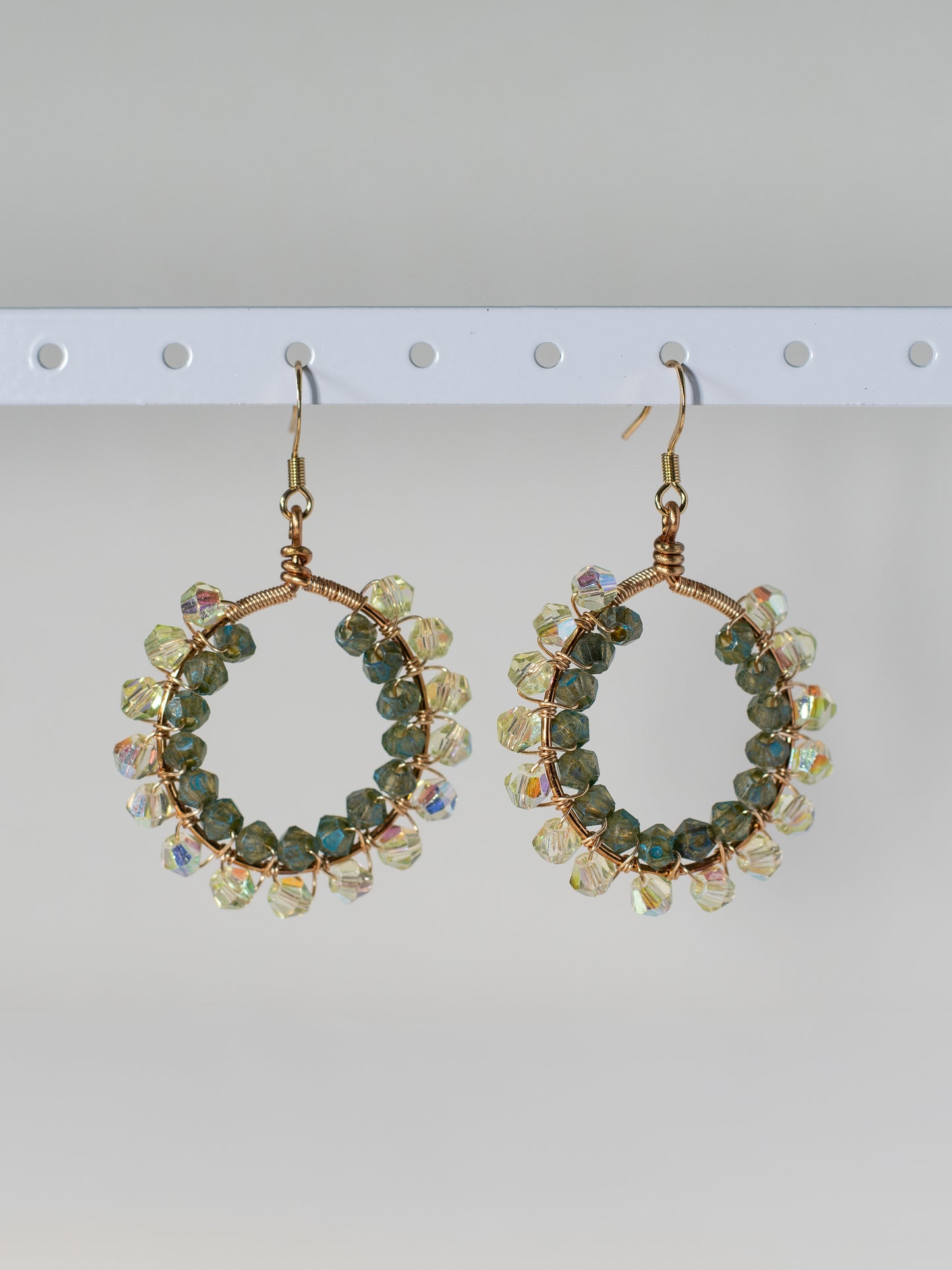 Green Goddess: Double Wrapped Glass Crystal Wire Earrings