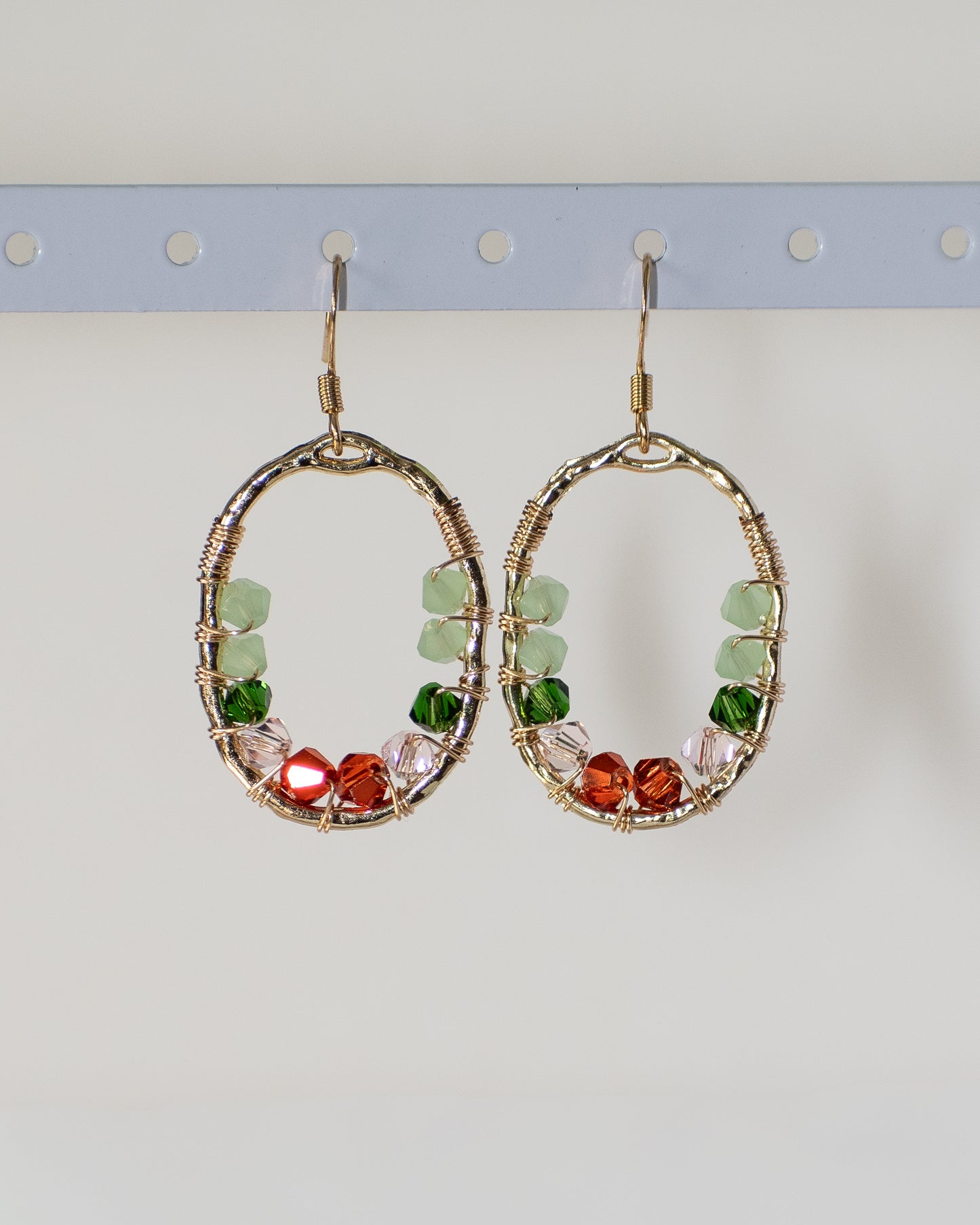 Wire Wrapped Strawberry Inspired Glass Earrings, Whimsical
