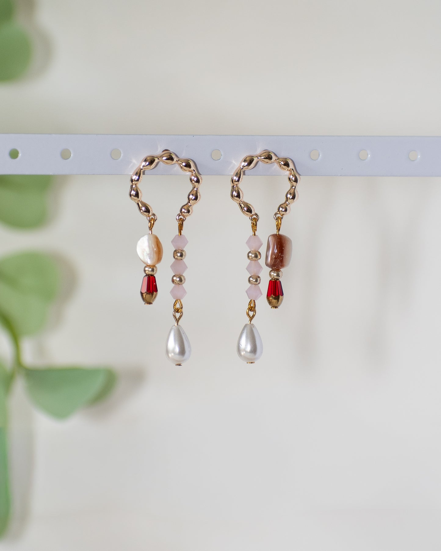 Double Drop Statement Gemstone Earring, Pink & Brown Hues
