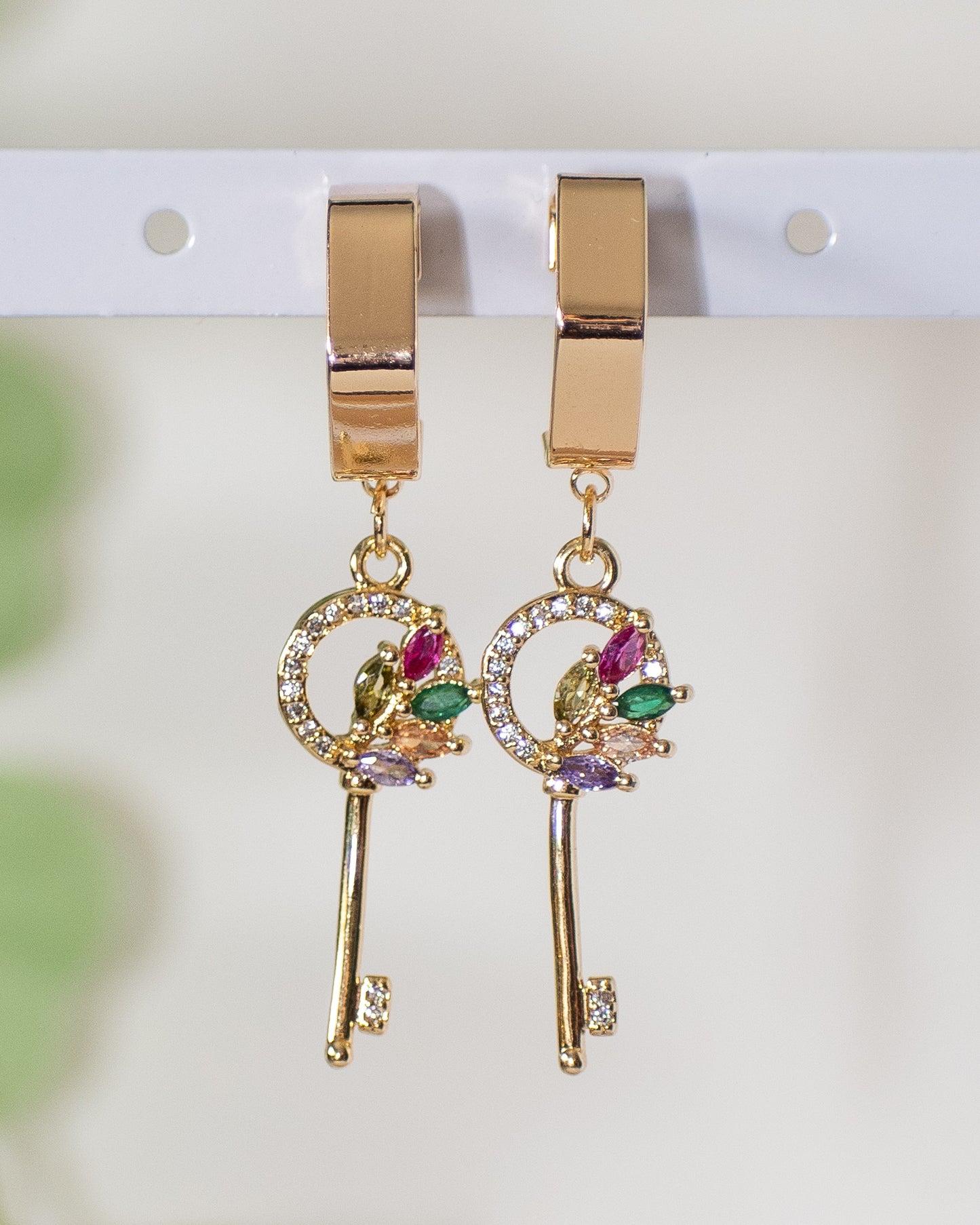 Keys to Your Heart: Cubic Zirconia Studded Key Hoop Earring