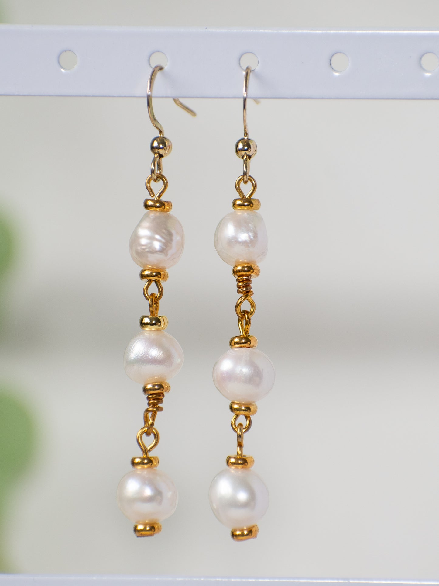 Freshwater Pearl Triple Drop Bridal Elegant Earrings