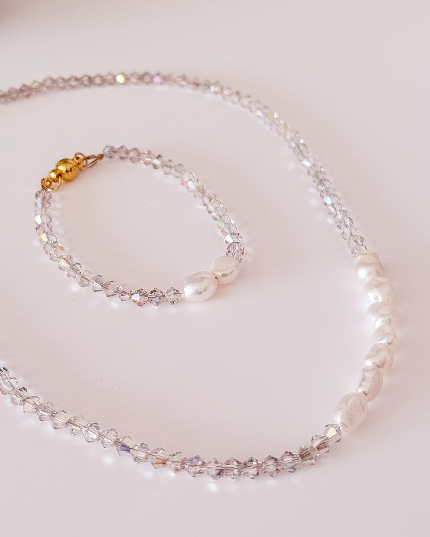 Bridal Shimmer Set - Necklace and Bracelet in 24k Gold Plated Sterling Steel & Glass