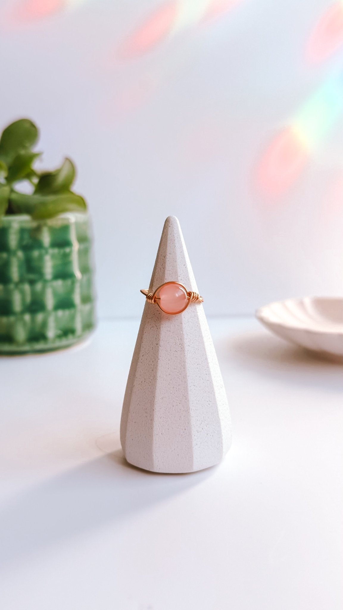 Peach Love Hand Wire Wrapped Ring - Opal and Thread