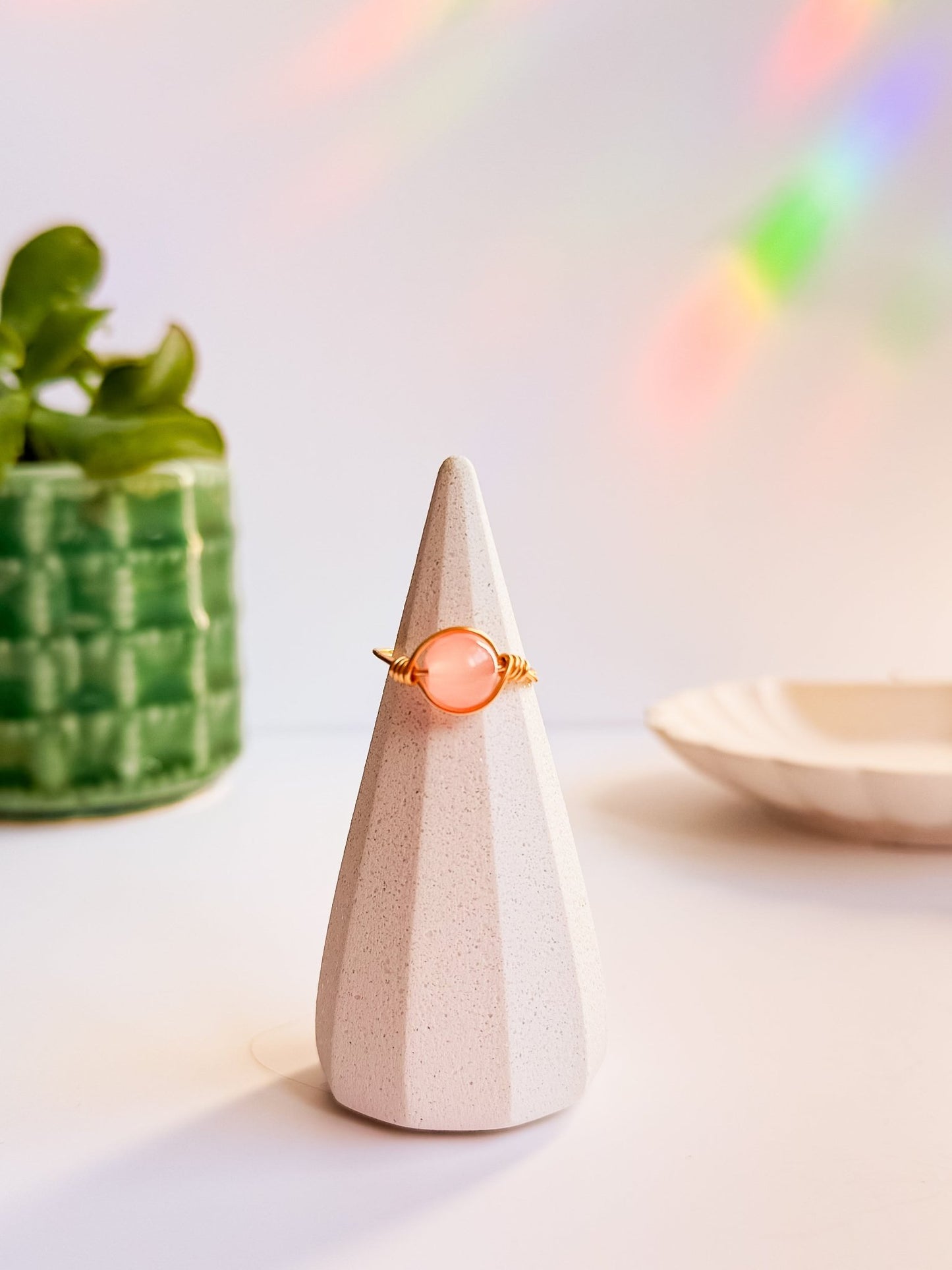 Peach Love Hand Wire Wrapped Ring - Opal and Thread