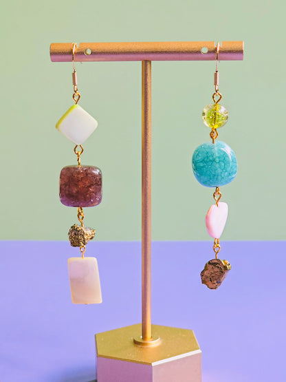 Long Agate and Peridot Gemstone Dangle Earring