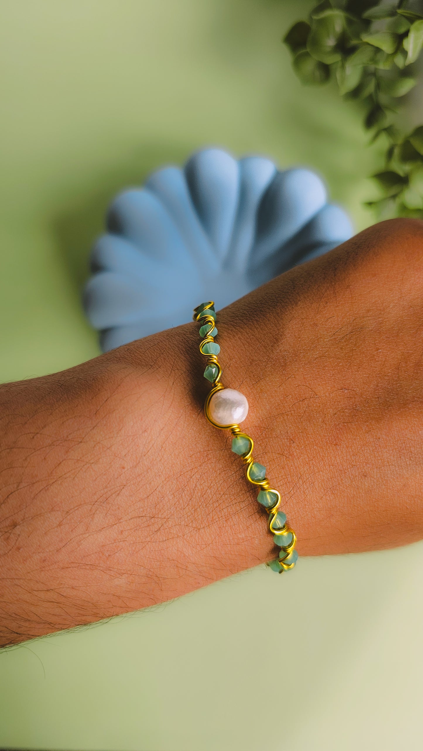 Bring to the Beach Bracelet, Glass and Seashell, Freshwater Pearl, Adjustable, Handmade Jewellery