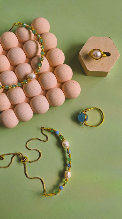 Bring Me to the Beach Wire Wrapped Rings, Semi Precious Gemstone, Freshwater Pearl, Sized to Fit