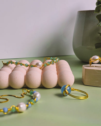 Bring Me to the Beach Wire Wrapped Rings, Semi Precious Gemstone, Freshwater Pearl, Sized to Fit