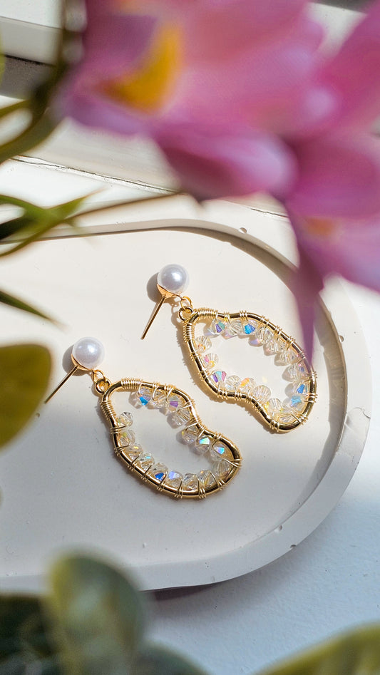 The Star Light Organic Crystal Glass Earrings, Pearl, Drop Earrings for Women