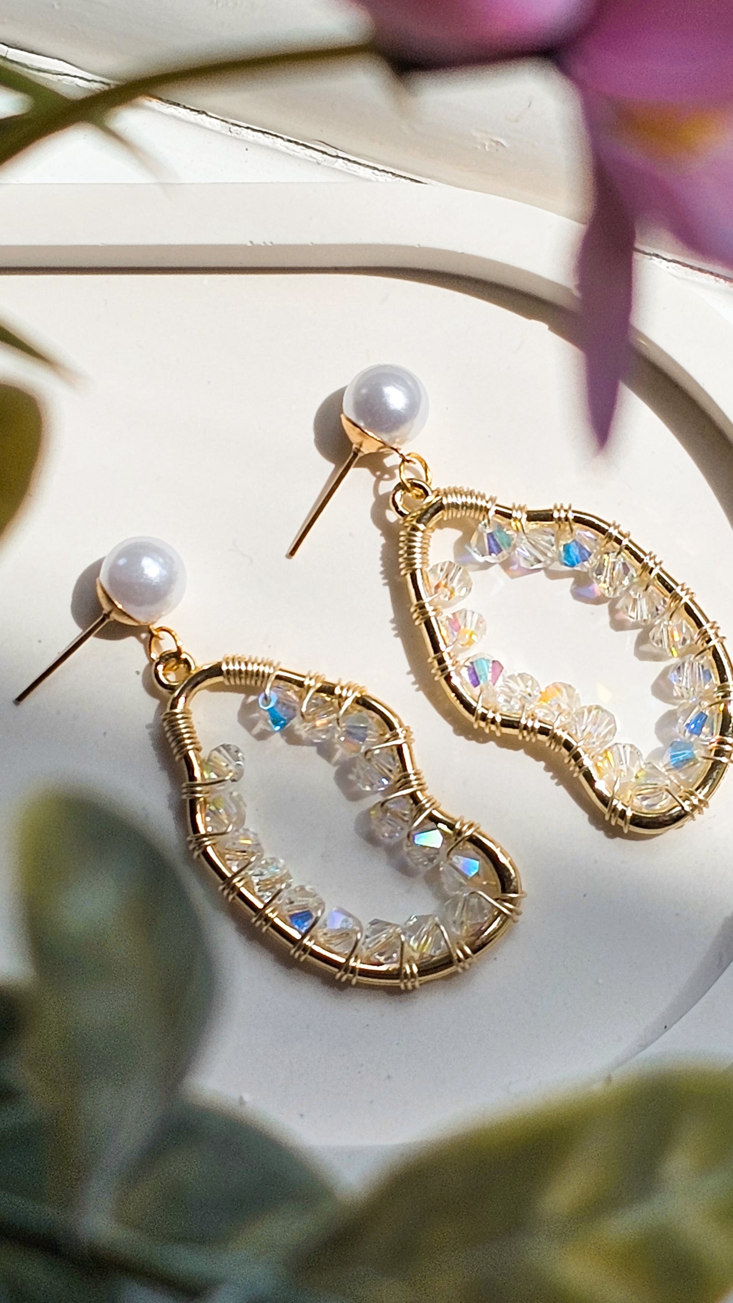 The Star Light Organic Crystal Glass Earrings, Pearl, Drop Earrings for Women