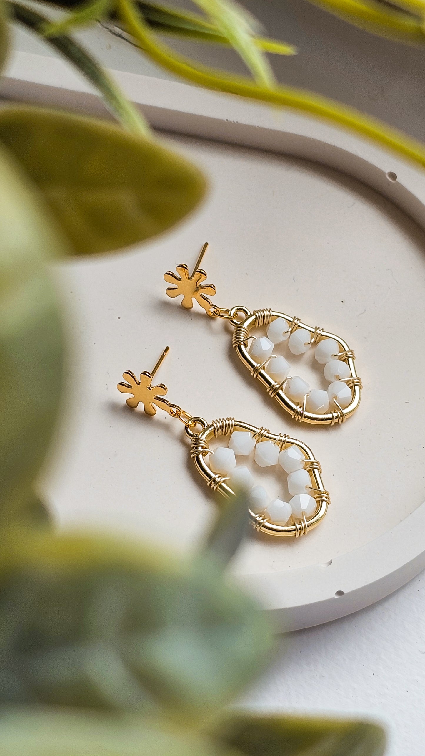 Star Bright Crystal Glass White Earrings for Women, Bridal Jewellery, Dainty