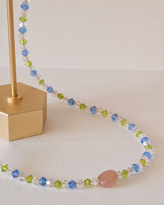 Petals & Puddles, Glass Necklace, Semi Precious Gemstone, Spring Jewellery