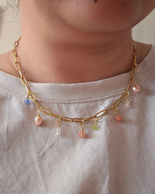 Petals & Puddles, Charm Necklace, Spring Jewellery, Pearls & Glass