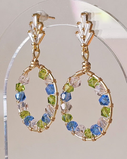 Petal & Puddles, Wire Wrapped Spring Jewellery, Glass, Cubic Zirconia Stud