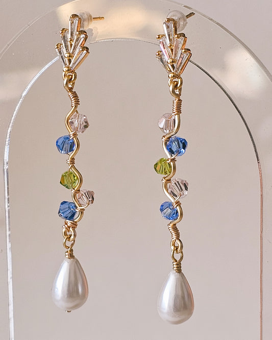 Petals & Puddles, Pearl Drop, Glass Spring Jewellery, Cubic Zirconia