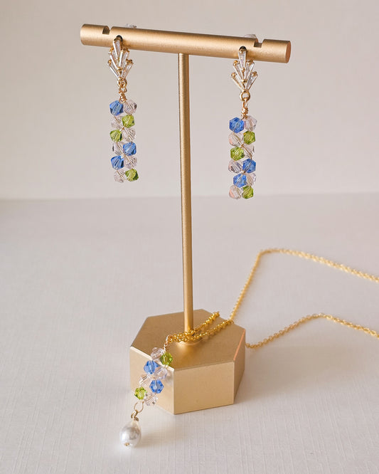 Petal & Puddles, Wire Wrapped Drop Earrings, Cubic Zirconia