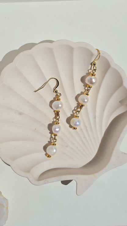 Lyra Triple Pearl Drop Earrings | 18k Gold Plated