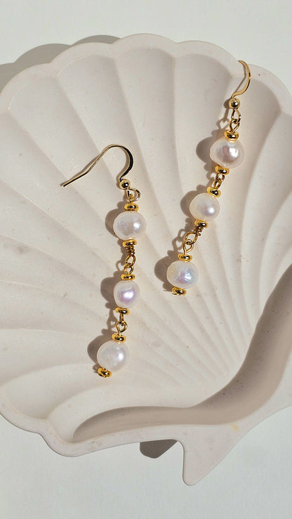 Lyra Triple Pearl Drop Earrings | 18k Gold Plated
