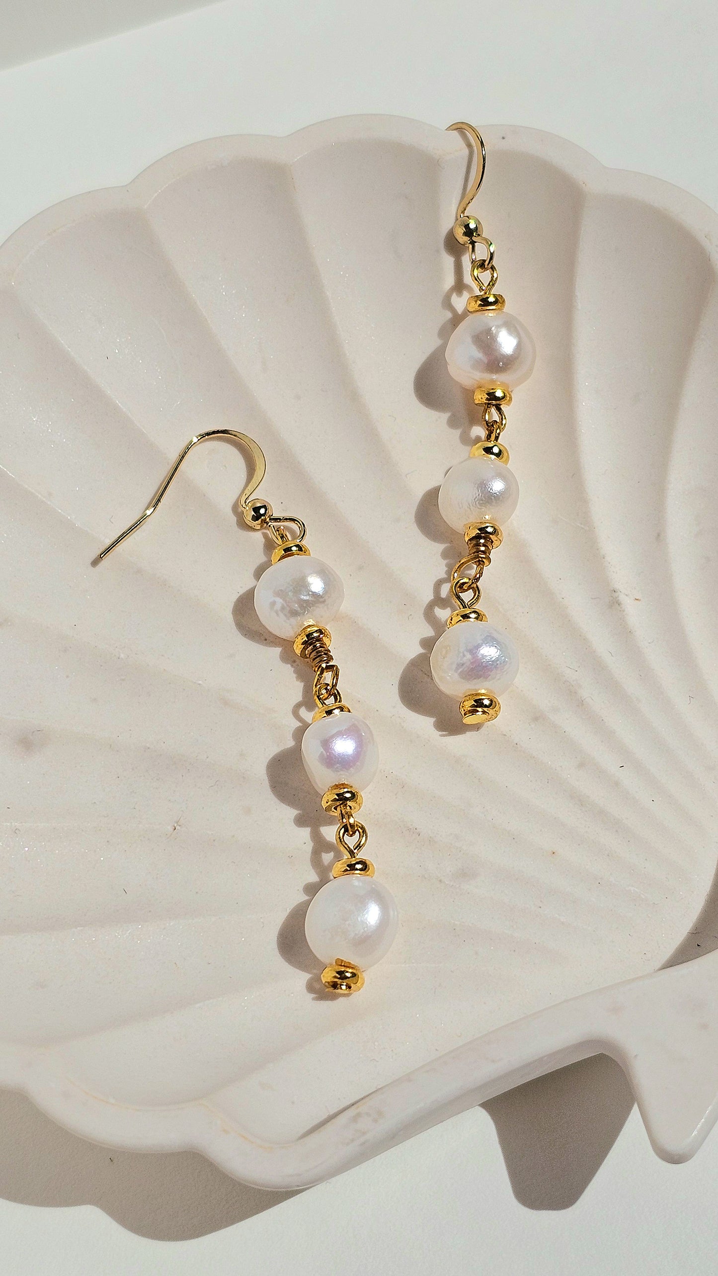 Lyra Triple Pearl Drop Earrings | 18k Gold Plated