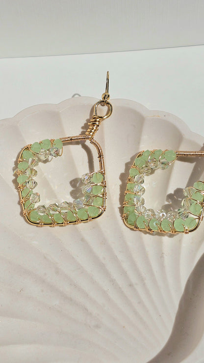 Key Lime Pie ✦ Wire Wrapped Glass Double Effect Earrings, Jewellery for the Bold