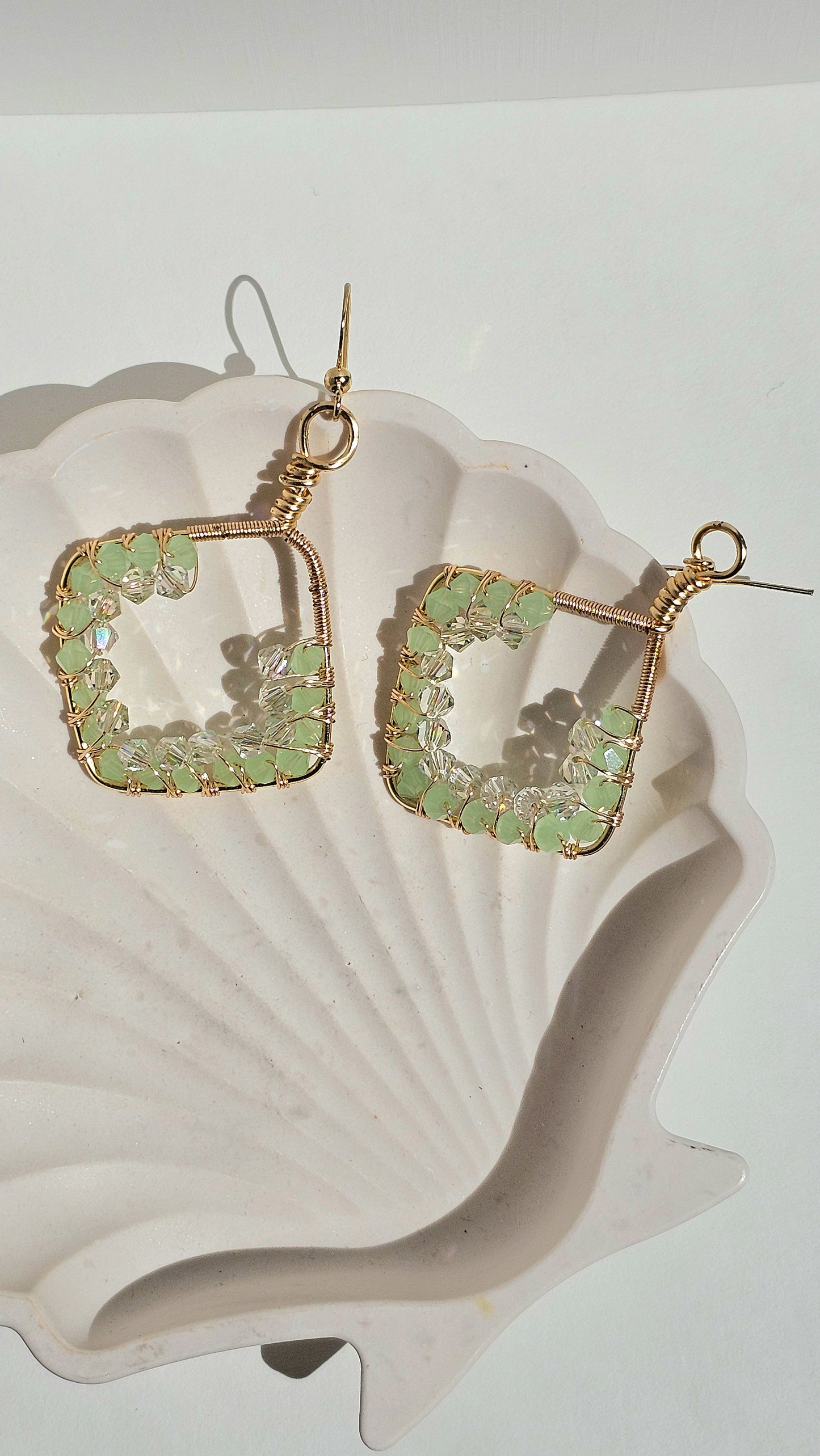 Key Lime Pie ✦ Wire Wrapped Glass Double Effect Earrings, Jewellery for the Bold