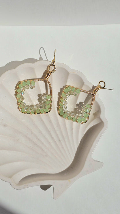 Key Lime Pie ✦ Wire Wrapped Glass Double Effect Earrings, Jewellery for the Bold