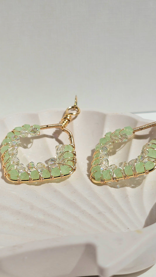Key Lime Pie ✦ Wire Wrapped Glass Double Effect Earrings, Jewellery for the Bold
