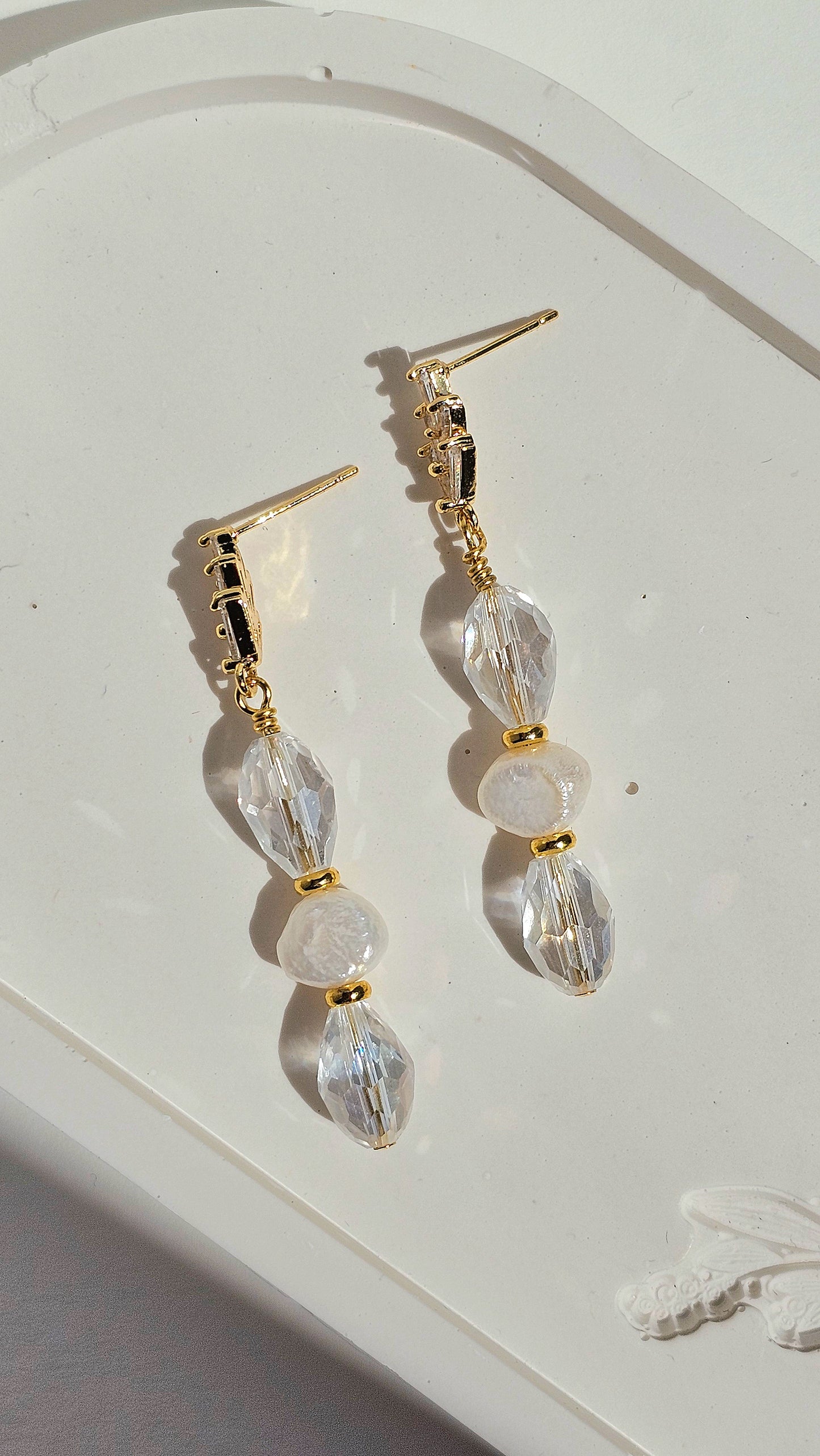Crystal Glass & Freshwater Pearl Drop Earring, Bridal, Every Day Jewellery for Women