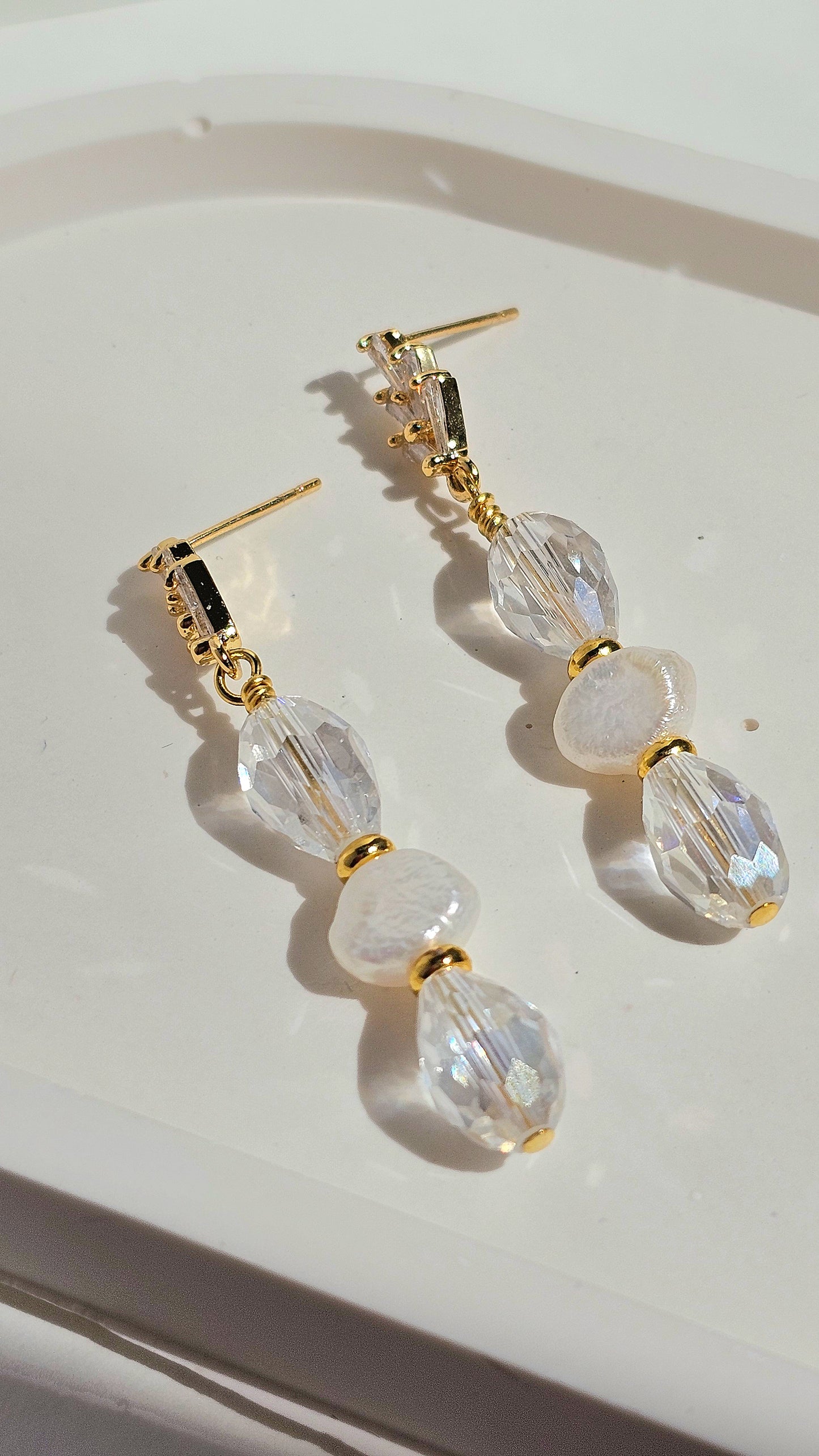 Crystal Glass & Freshwater Pearl Drop Earring, Bridal, Every Day Jewellery for Women