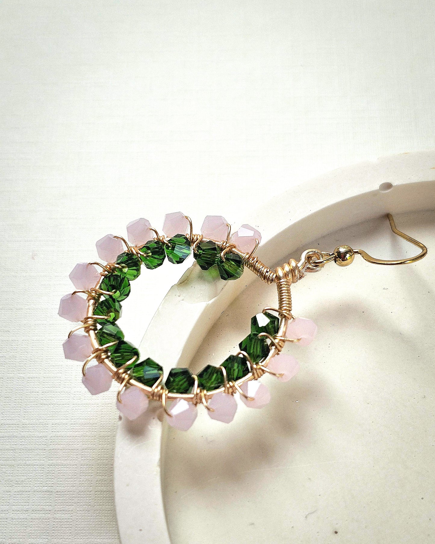 Primrose ✦ Double Wrapped Unique Glass Jewellery, Pink & Green Toned Earrings