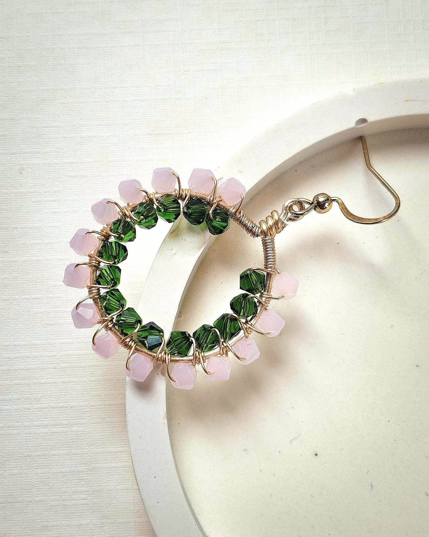 Primrose ✦ Double Wrapped Unique Glass Jewellery, Pink & Green Toned Earrings