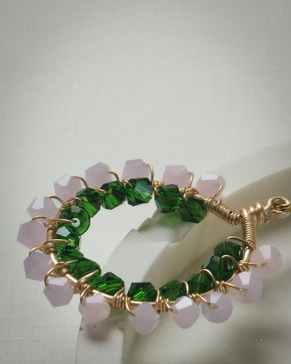 Primrose ✦ Double Wrapped Unique Glass Jewellery, Pink & Green Toned Earrings