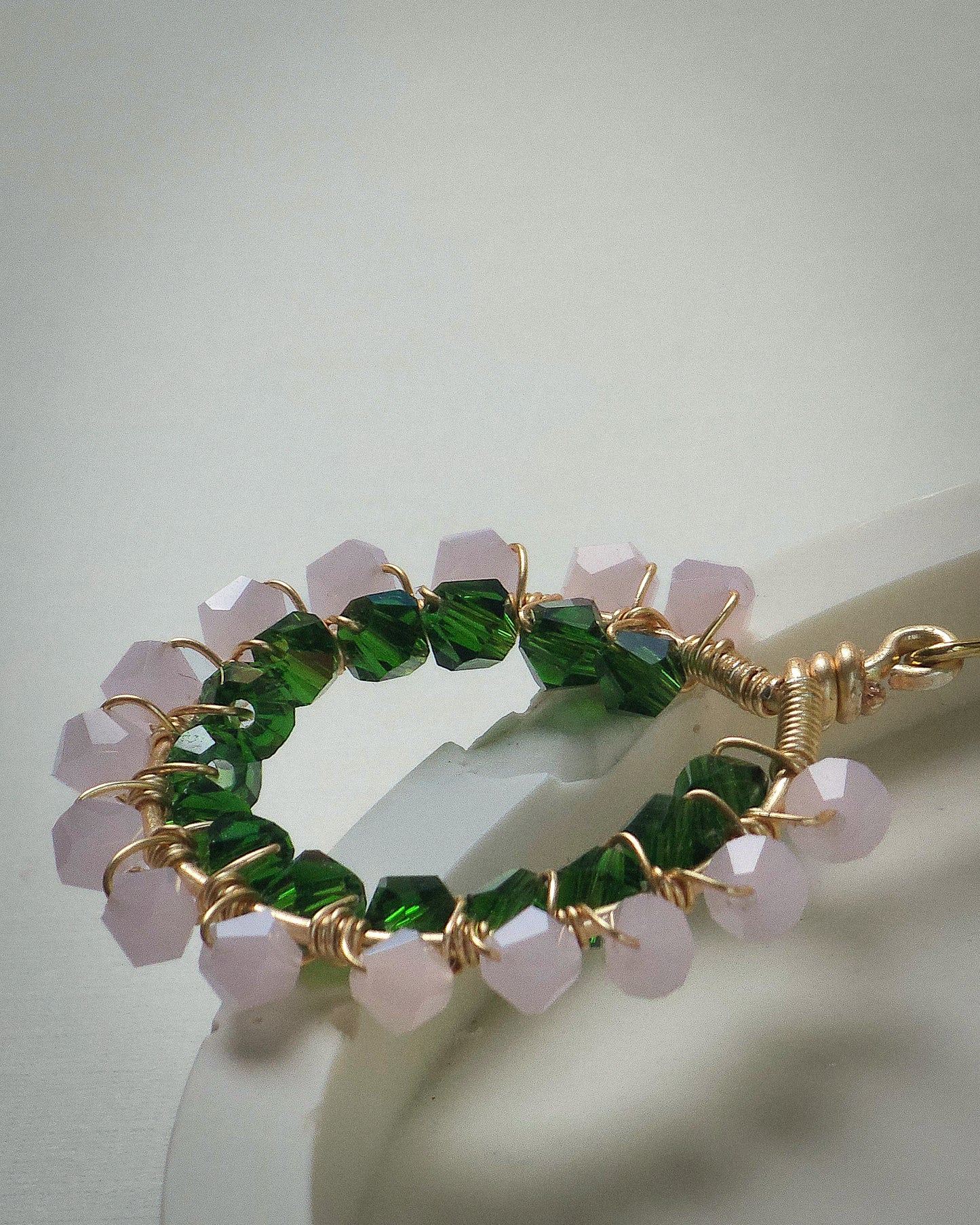 Primrose ✦ Double Wrapped Unique Glass Jewellery, Pink & Green Toned Earrings