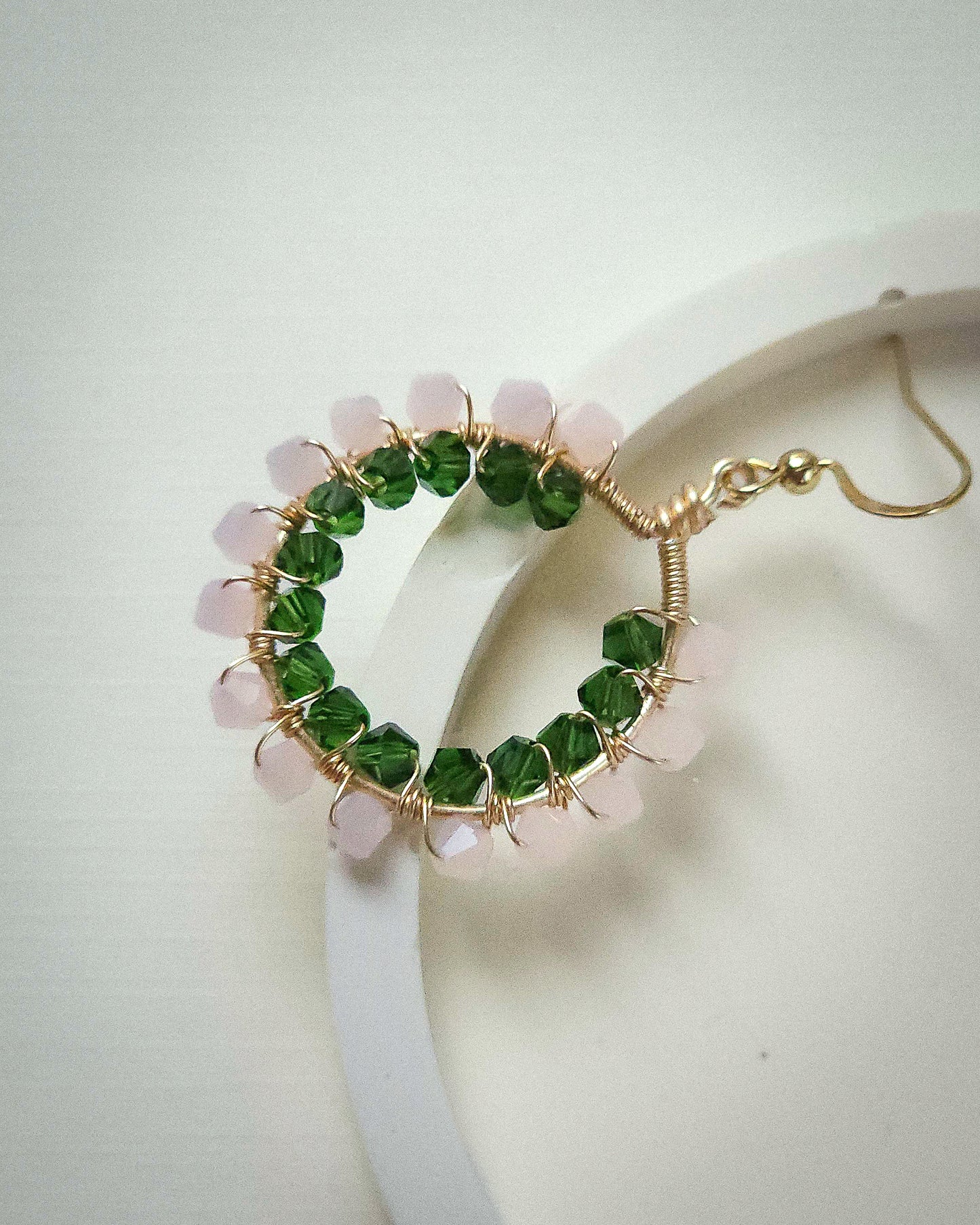 Primrose ✦ Double Wrapped Unique Glass Jewellery, Pink & Green Toned Earrings