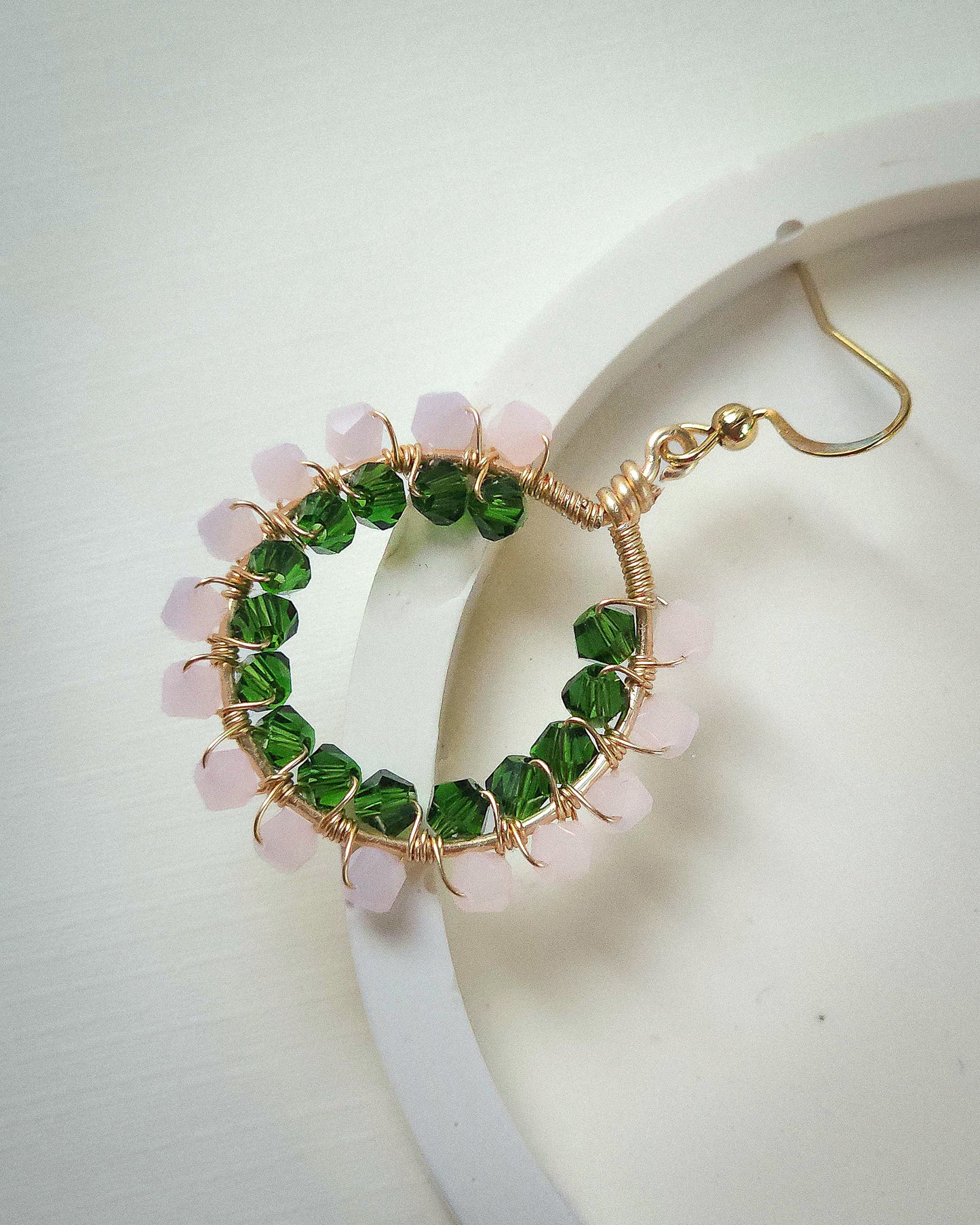 Primrose ✦ Double Wrapped Unique Glass Jewellery, Pink & Green Toned Earrings