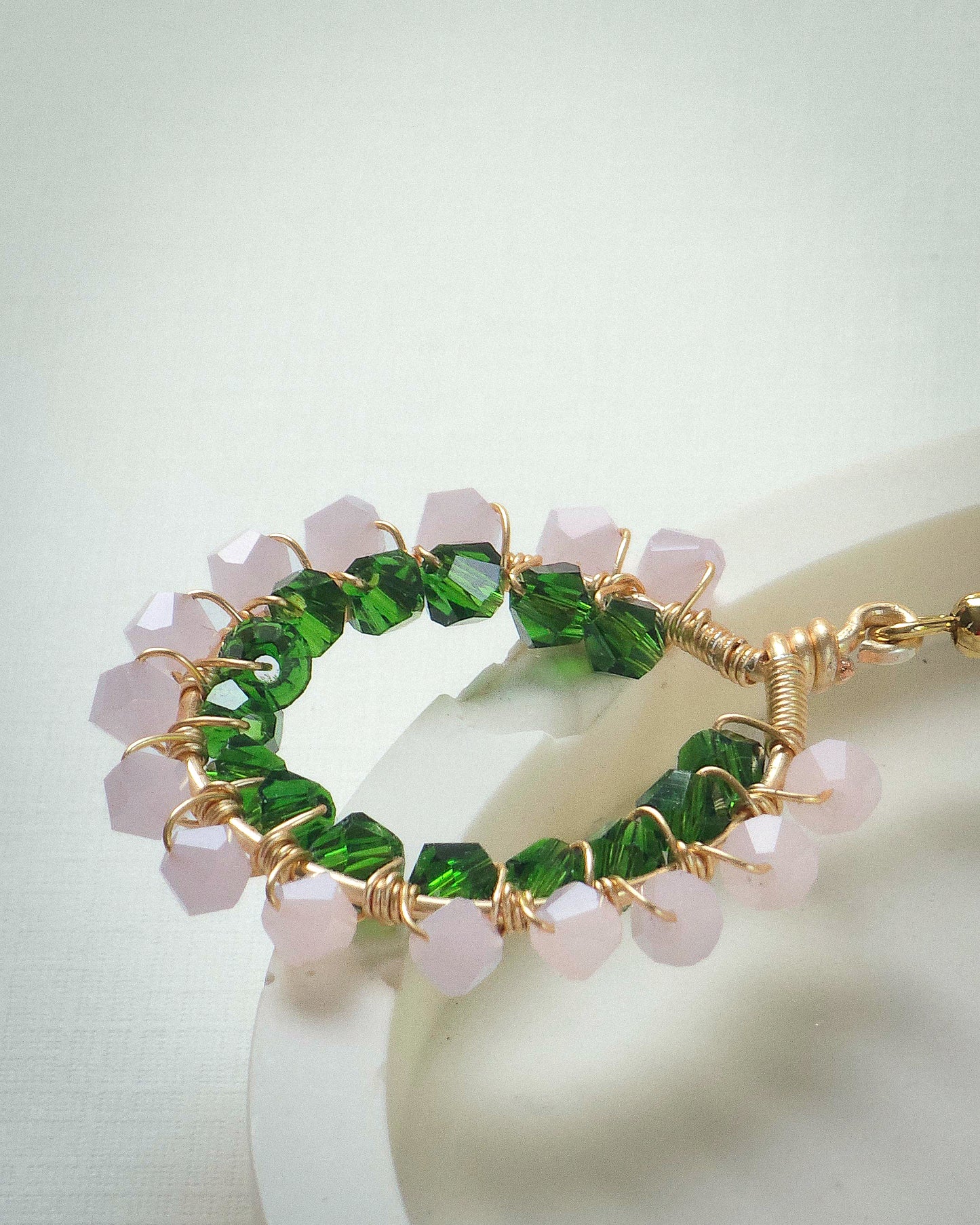 Primrose ✦ Double Wrapped Unique Glass Jewellery, Pink & Green Toned Earrings