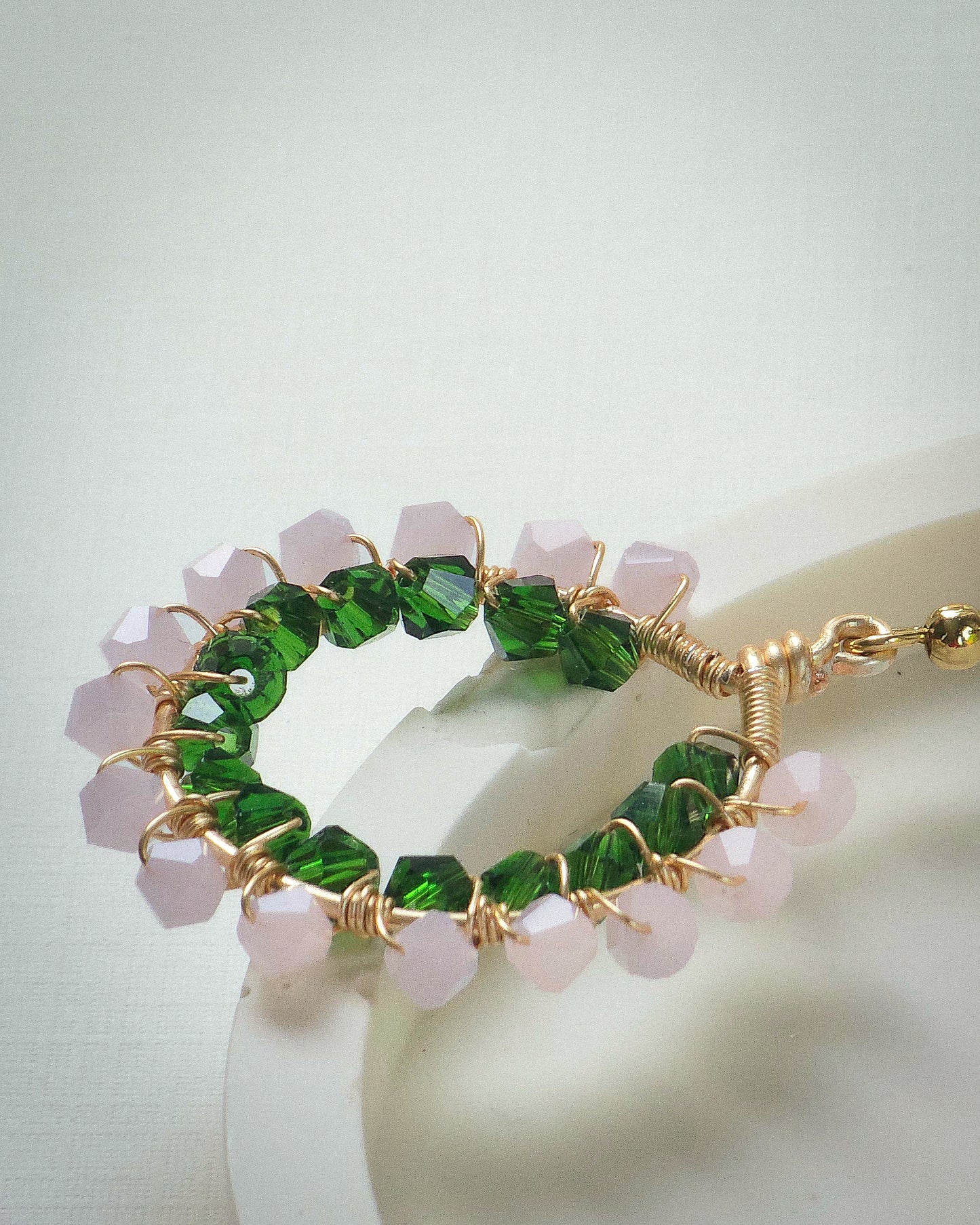 Primrose ✦ Double Wrapped Unique Glass Jewellery, Pink & Green Toned Earrings