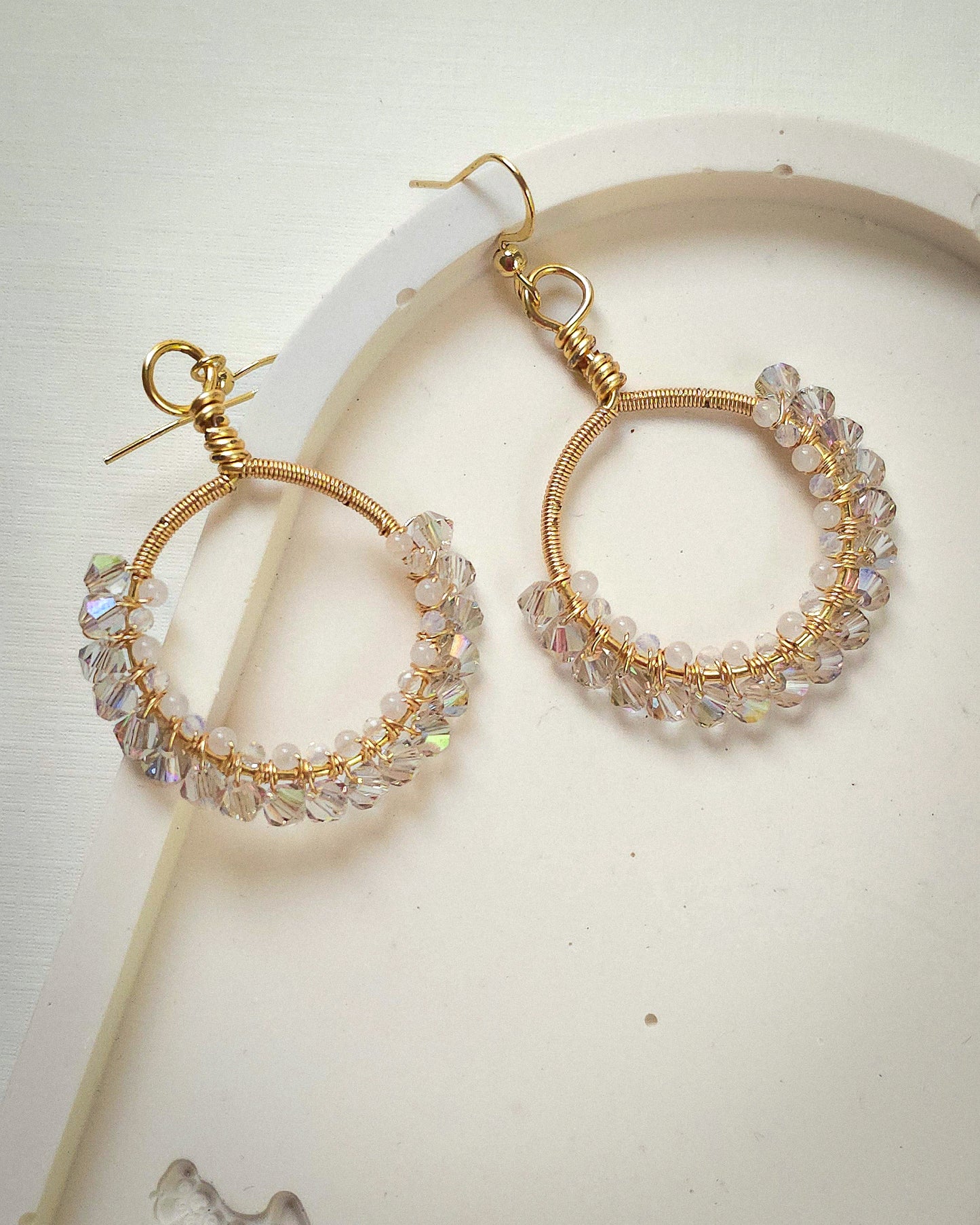 Lumina Crystal & Quartz Woven Hoops | 18k Gold Plated