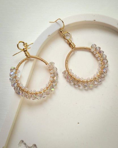 Lumina Crystal & Quartz Woven Hoops | 18k Gold Plated