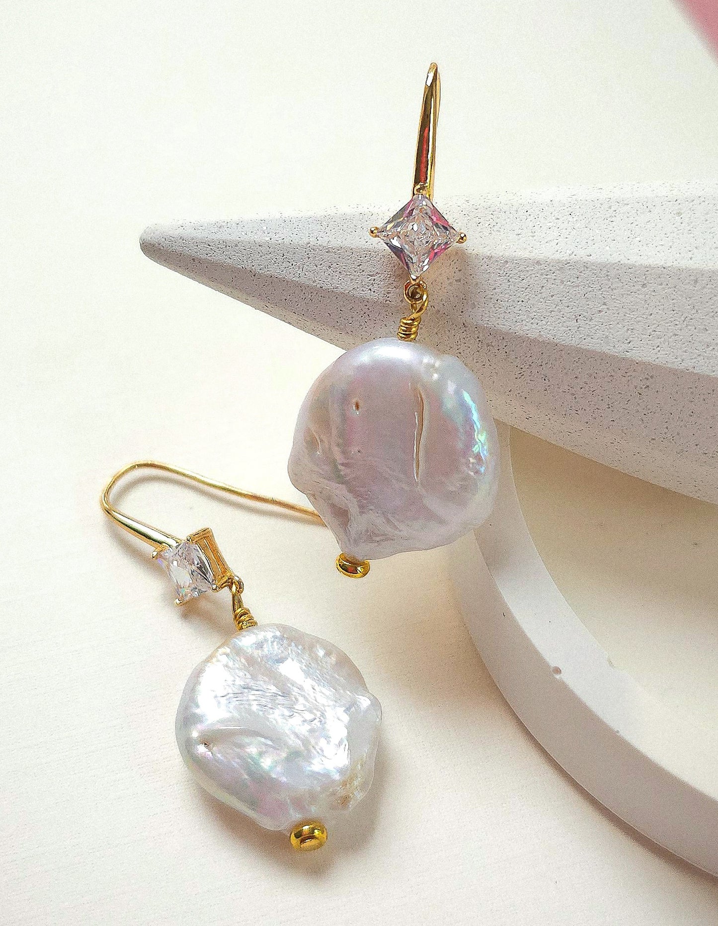 Luna - Baroque Freshwater Pearl, 24k Gold Rhinestone Hook, Bridal & Every Day Wear