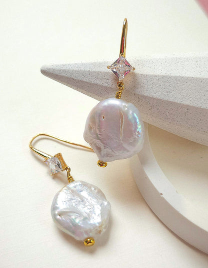 Luna - Baroque Freshwater Pearl, 24k Gold Rhinestone Hook, Bridal & Every Day Wear