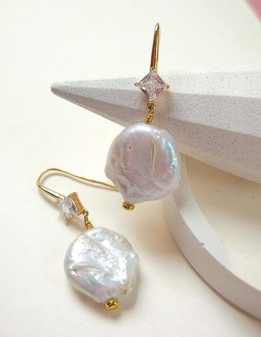Luna - Baroque Freshwater Pearl, 24k Gold Rhinestone Hook, Bridal & Every Day Wear