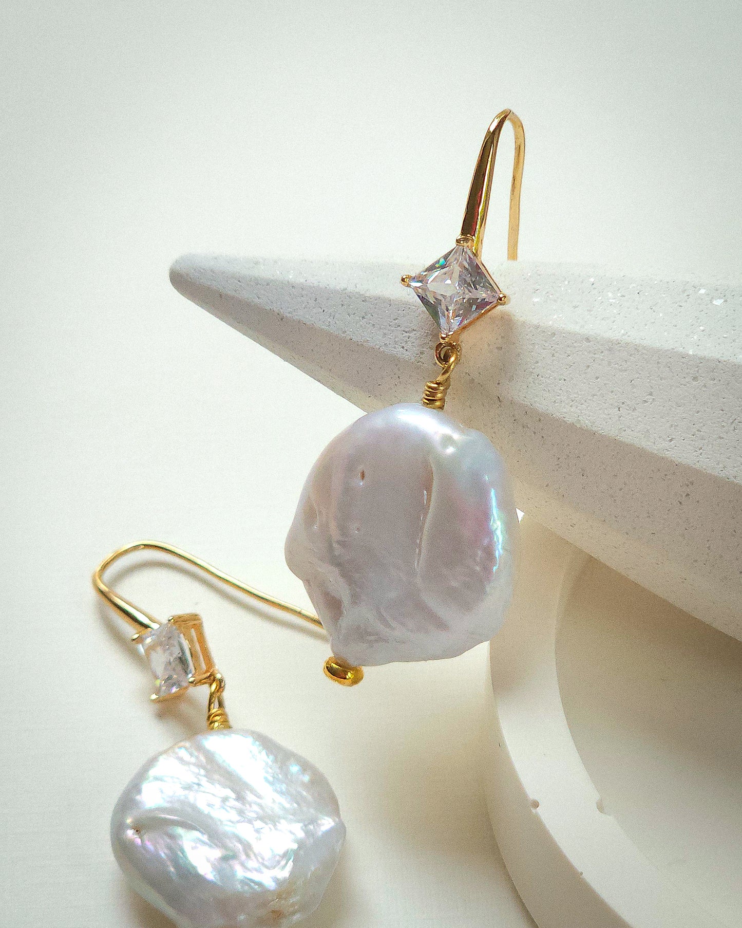 Luna - Baroque Freshwater Pearl, 24k Gold Rhinestone Hook, Bridal & Every Day Wear