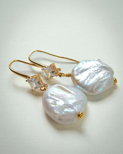 Luna - Baroque Freshwater Pearl, 24k Gold Rhinestone Hook, Bridal & Every Day Wear